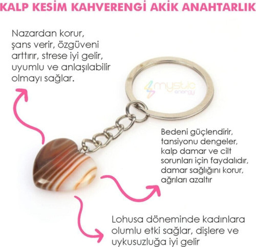 Doğal Taş Kahverengi Akik Kalp Kesim Anahtarlık | Hediyelik Doğaltaş