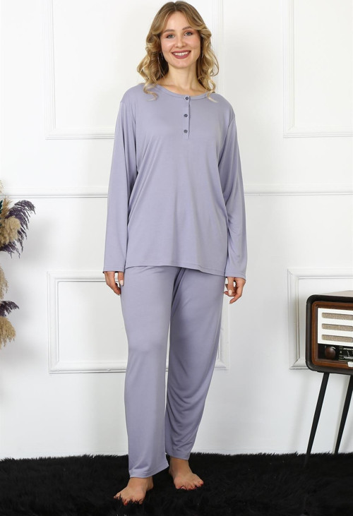 Kadın 4XL-5XL-6XL-7XL-8XL Büyük Beden Lila Uzun Kol Pijama Takım 75013