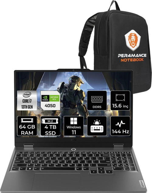 Loq İ7 13650Hx 64Gb 4Tb Ssd Rtx4050/6Gb 105W 15.6" Fhd 144Hz W11H Gaming Laptop & Per4 Çanta