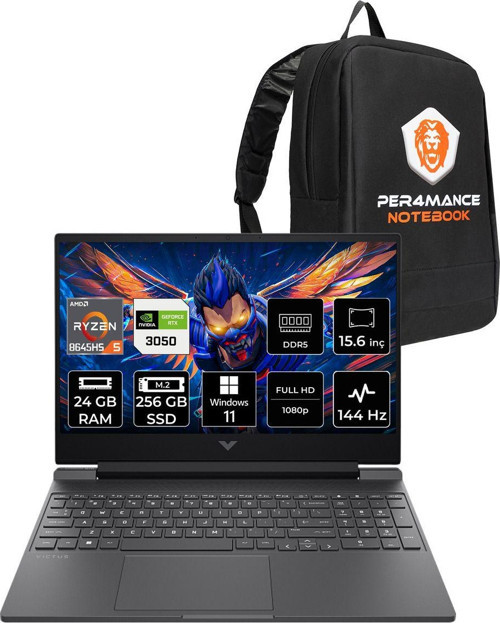 Victus 15 R5 8645Hs 24Gb Ram 256Gb Ssd Rtx3050/6Gb 144Hz 15.6'' Fhd W11P Gaming Laptop & Çanta