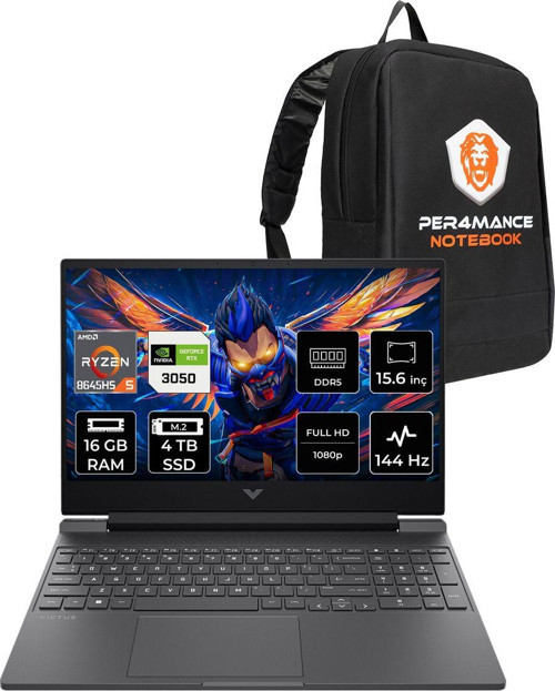 Victus 15 R5 8645Hs 16Gb Ram 4Tb Ssd Rtx3050/6Gb 144Hz 15.6'' Fhd Fdos Gaming Laptop & Çanta