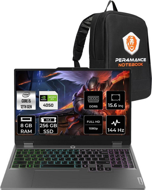 Loq İ5 12600Hx 8Gb 256Gb Ssd Rtx4050/6Gb 105W 144Hz 15.6" Fdos Gaming Laptop & Per4 Çanta