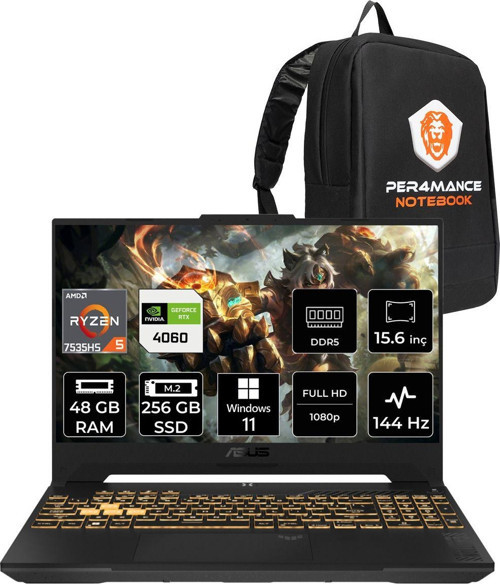 Tuf Gaming İ7-13620H 48Gb 256Gb Ssd Rtx4060/8Gb 140W 144Hz 16" Fhd W11P Gaming Laptop