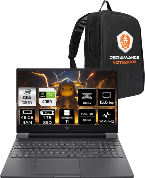 Victus 15 İ7-13620H 48Gb 1Tb Ssd Rtx4060/8Gb 144Hz 15.6'' Fhd W11P Gaming Laptop & Per4 Çanta