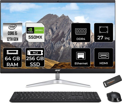 Aspire C27-1751 İ5 1240P 64Gb 256Gb Ssd Geforce Mx550/2Gb 27" Fhd Fdos All In One Pc Siyah & Pe