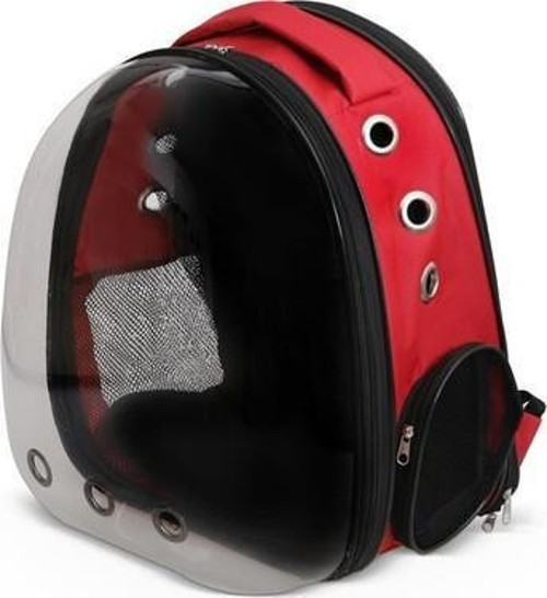 Şeffaf Astronot Kedi Köpek Taşıma Çantası 42x22x33 Cm Kırmızı