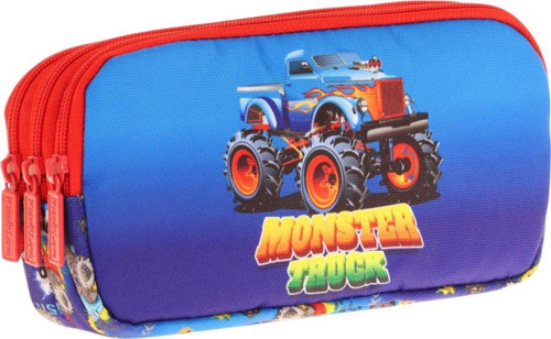 Kids Kırmızı Mavi, Monster Truck, Erkek Çocuk Üç Bölmeli Okul Kalem Çantası - L8257