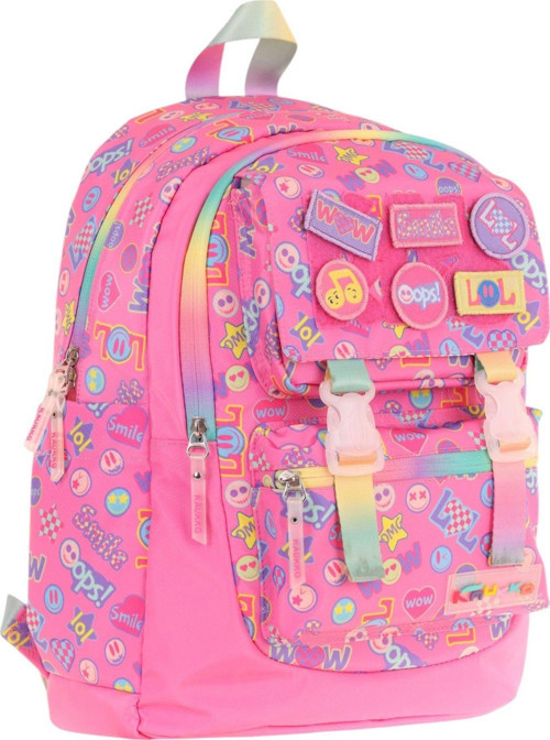 Kids Kız Çocuk Armalı Yazı Desenli İlkokul Okul Sırt Çantası (Dört Bölmeli) - Pembe - L5237