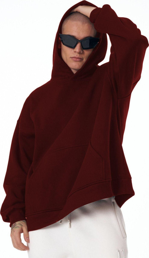 Erkek Bol Kesim Oversize 3 İplik İçi Pamuklu Şardonlu Kanguru Cep Kapşonlu Kışlık Hoodie Sweatshirt