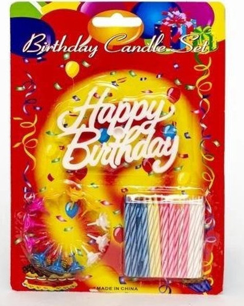 Rengarenk Mumlu Beyaz Happy Birthday Yazılı Doğum Günü Mumu 12 Adet