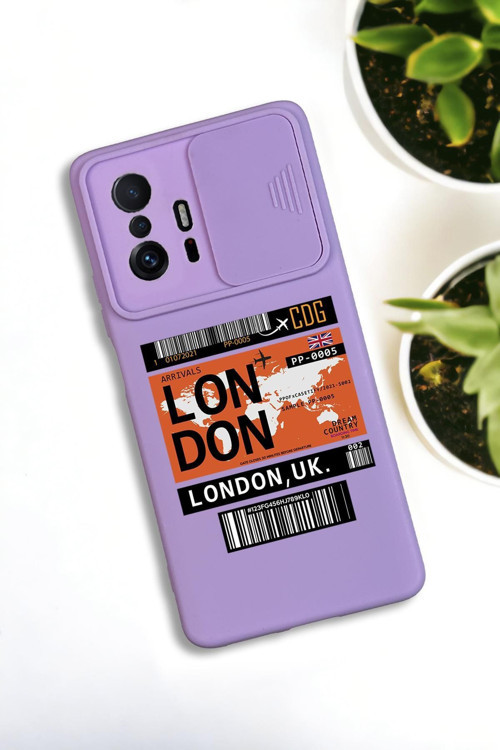 Xiaomi 11T Uyumlu London Yaprak Desenli Kamera Koruma Slider Kapaklı Silikonlu Telefon Kılıfı
