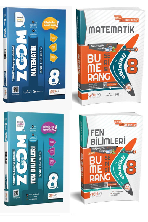 Günay Yayınları 8. Sınıf Zoom Matematik + Fen Bilimleri -- Bumerang Matematik + Fen Bilimleri Seti