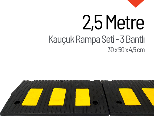 Kauçuk Rampa Set, Otopark Rampası, Kaldırım Rampası 30 x 50 x 4,5 cm - 3 Bantlı - 2,5 Metre