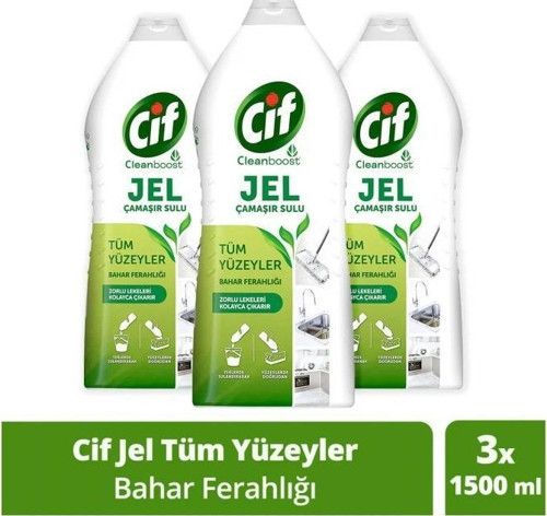 Cif Jel Yüzey Temizleyici Tüm Yüzeyler Bahar Ferahlığı Çamaşır Suyu Katkılı 3 Adet