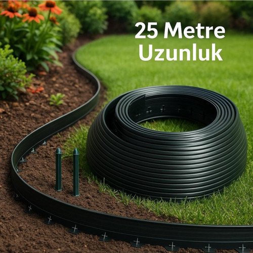 Üreticiden Siyah Çim Ayırıcı, Peyzaj Sınırlayıcı - Toprak Taş Ayıracı -25 Metre 40 Adet Sabitleme