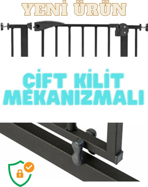 2 Adet Güvenlik Kapısı Ayarlanabilir Genişlik 76-80 Cm Yeni Çift Kilitli Mekanizma Bariyer Korkuluk