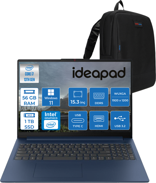 Ideapad Slim 3 15IRH10 Intel Core I7 13620H 56GB 1tb SSD Windows 11 Pro 15.3" Wuxga (1920X1200) IPS 300NITS Taşınabilir Bilgisayar 83K10060TRP14 + Zetta Çanta