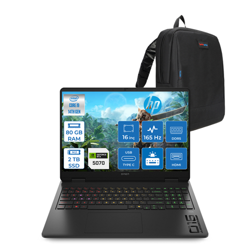 Omen Intel Core I9 14900HX 80GB Ddr5 2tb SSD 8GB/RTX5070 16" Wuxga 165Hz 400NIT SRGB Windows 11 Home Taşınabilir Bilgisayar 16AM0001NTH23 + Zettaçanta