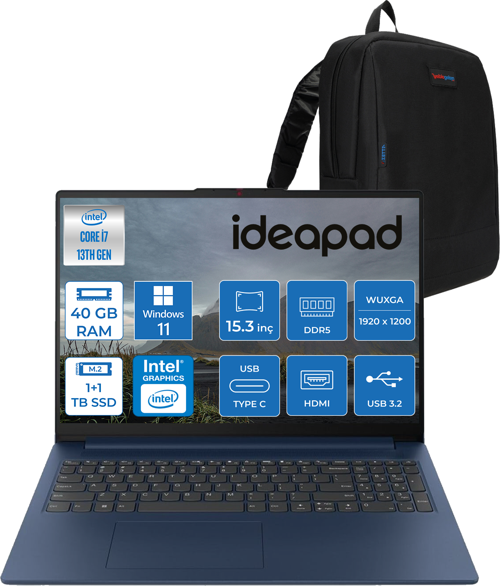 Ideapad Slim 3 15IRH10 Intel Core I7 13620H 40GB 1tb SSD + 1tb SSD Windows 11 Home 15.3" Wuxga (1920X1200) IPS 300NITS Taşınabilir Bilgisayar 83K10060TRH12 + Zetta Çanta