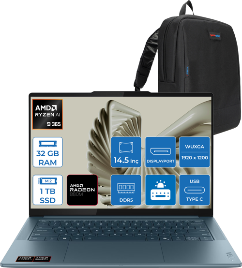 Yoga Pro 7 14ASP10 Amd Ryzen Aı 9 365 32GB Ram 1tb SSD 14.5" 3k (2944X1840) OLED 1000NITS Freedos Taşınabilir Bilgisayar YG83LX000LTRF03+ZETTAÇANTA
