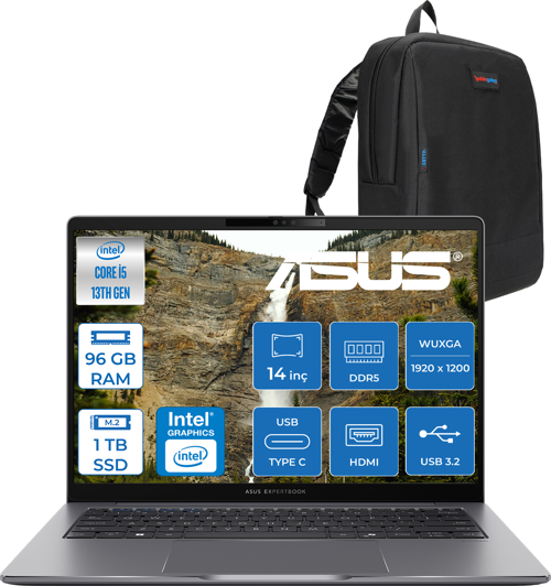 Expertbook P3 P3405CVA Intel Core I5-13420H 96GB Ddr5 1tb SSD Freedos 14" 300NITS Wuxga Intel UHD Taşınabilir Bilgisayar ZP3405CVAF033+ZETTAÇANTA