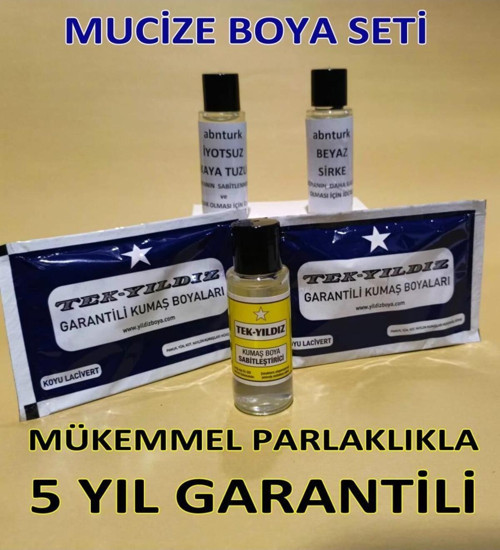 Koyu Lacivert 5Li Kumaş Boya Seti+Sabitleme+Kalıcı İçin Sirke+Parlaklık İçin İyotsuz Tuz+2 Adet Boya