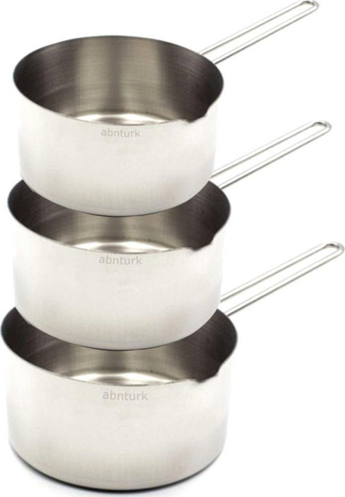 3Lü Set 12-14-16Cm Paslanmaz Çelik Sütlük 18/10 Ultra Lüx Inox Derin Sos Tavası Metal Saplı Kaçerola