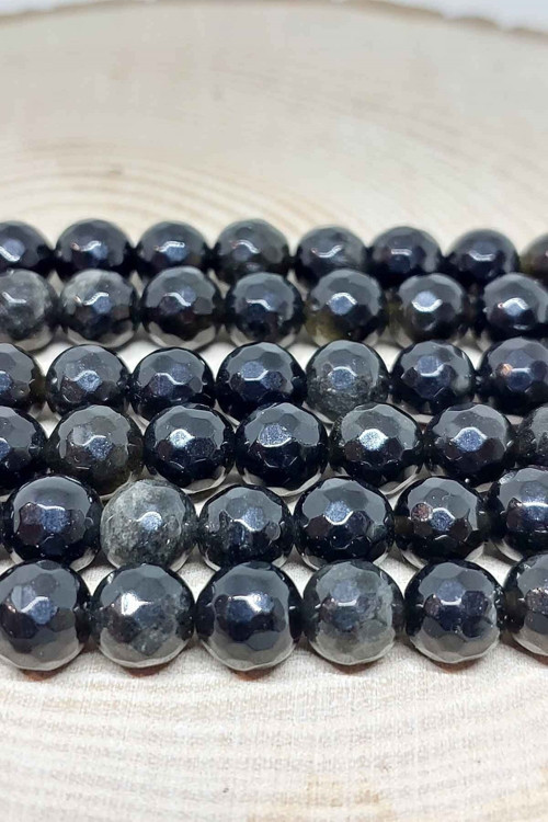 Golden & Siyah Obsidyen Taşı Faset Kesim Dizi 8mm
