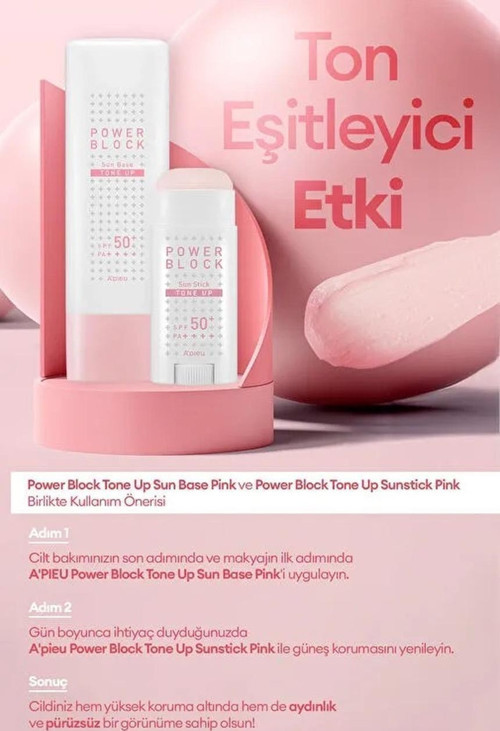 Ton Eşitleyici Aydınlatıcı Güneş Kremi 50ml A'PIEU Power Block Tone Up Base Pink SPF50+/PA++++