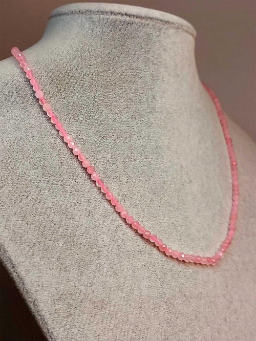 Pembe Kuvars Taşı 3mm 1000 Ayar Gümüş İpli Kolye (Sabit Klipsli) (41245)