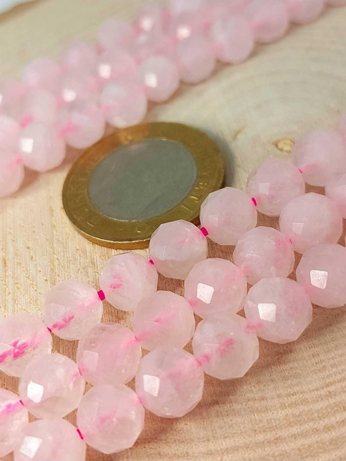 Pembe Kuvars Taşı Faset Kesim YARIM Dizi 8mm (18cm uzunluğundadır) (42560)