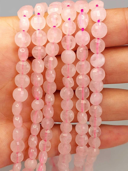 Pembe Kuvars Taşı YASSI Faset Kesim Dizi 6x4mm