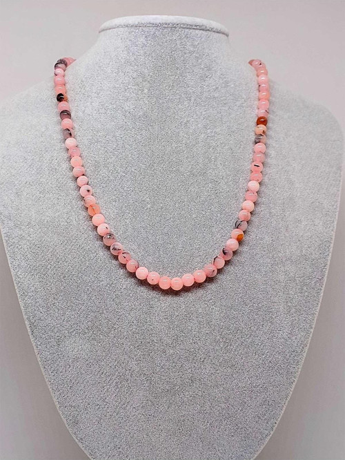 Pembe Siyah Alacalı Opal Taşı Kolye 6mm (Sabit Klipsli)