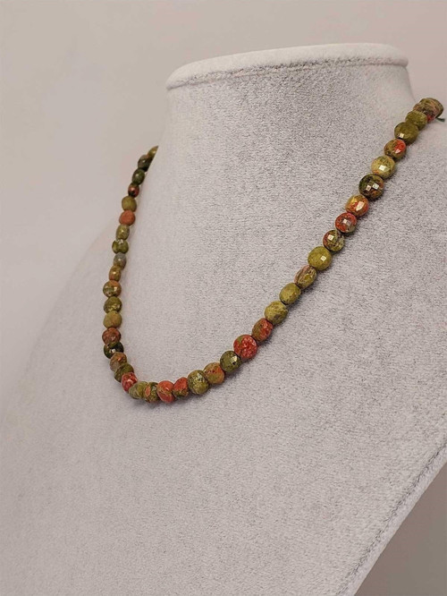 Unakit Taşı YASSI Faset Kesim Kolye 6x4mm (Sabit Klipsli)