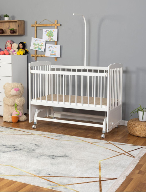Tutku Beyaz Bebek Beşiği Ahşap Beşik Anne Yanı Yeni Doğan Uyku Setsiz + Tekerlekli