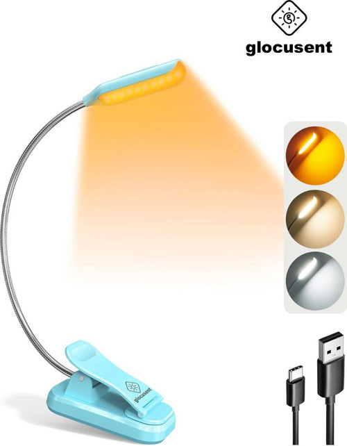 Glocusent Şarjlı Led Masa, Kitap Lambası Çalışma, Okuma, Tamirci Ergonomik Esnek Şarjlı Type C Mavi