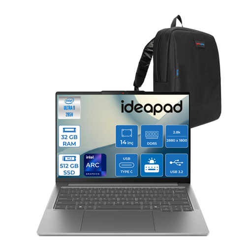 Ideapad Pro 5 Ultra 9 285H 32GB Ddr5 512GB SSD Intel Arc 140T Gpu Freedos 14" 2.8k OLED 1100NITS Displayhdr 120Hz Taşınabilir Bilgisayar IP83JK0019TRTF01 + Zettaçanta