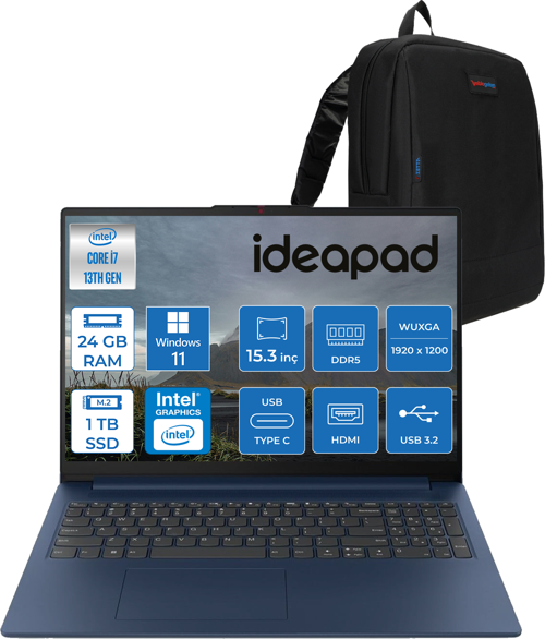 Ideapad Slim 3 15IRH10 Intel Core I7 13620H 24GB 1tb SSD Windows 11 Home 15.3" Wuxga (1920X1200) IPS 300NITS Taşınabilir Bilgisayar 83K10060TRH06 + Zetta Çanta