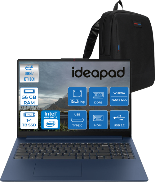 Ideapad Slim 3 15IRH10 Intel Core I7 13620H 56GB 1tb SSD + 1tb SSD Freedos 15.3" Wuxga (1920X1200) IPS 300NITS Taşınabilir Bilgisayar 83K10060TRF16 + Zetta Çanta