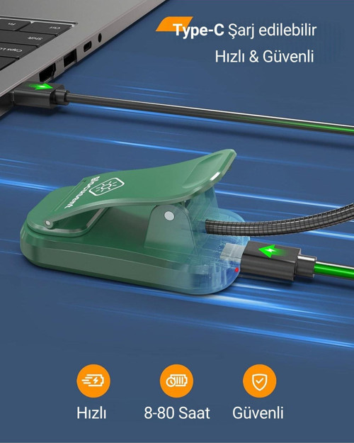 Glocusent Şarjlı Led Masa, Kitap Lambası Çalışma, Okuma, Tamirci Ergonomik Esnek Şarjlı Type C Yeşil 4