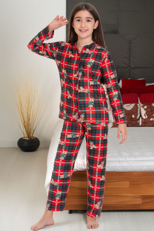 Angelos Gırls Kız Çocuk Ayıcık Baskılı Pijama Takımı 12157