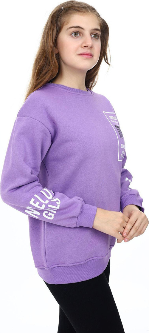 Angelos Gırls Kız Çocuk Yaka Ve Bilek Baskılı 3 İplik Sweatshirt 7-13 Yaş Lx294