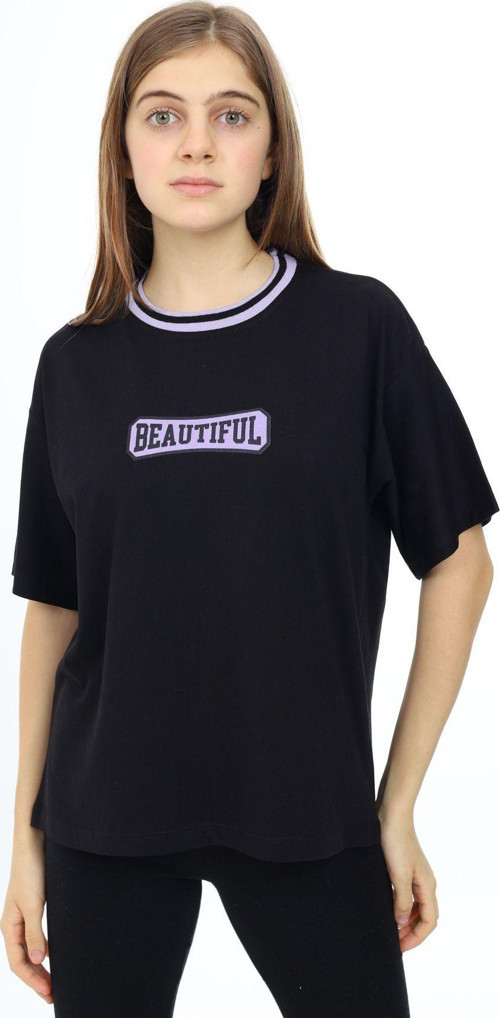 Angelos Gırls Kız Çocuk Yaka Ribanalı Yazı Baskılı T-Shirt 9-14 Yaş Lx5020