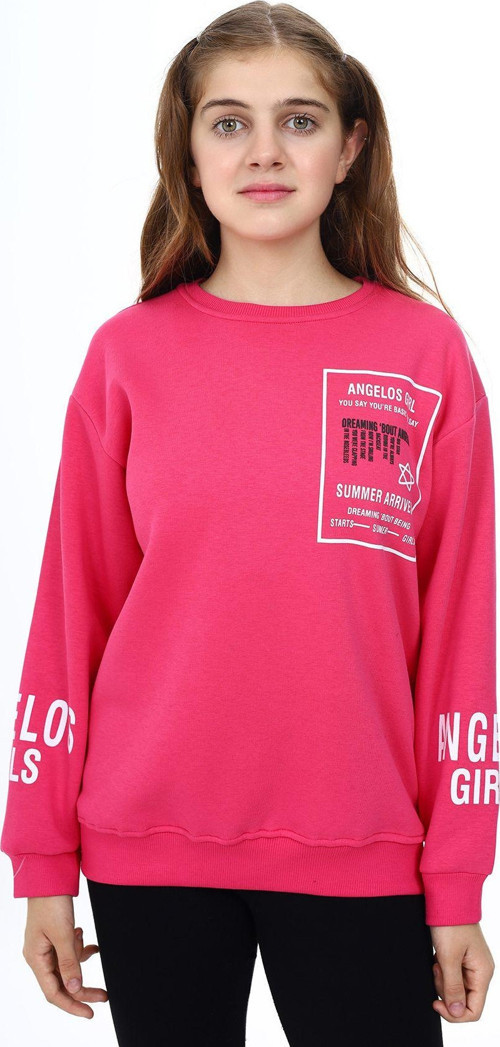 Angelos Gırls Kız Çocuk Yaka Ve Bilek Baskılı 3 Iplik Sweatshirt 7-13 Yaş Lx294