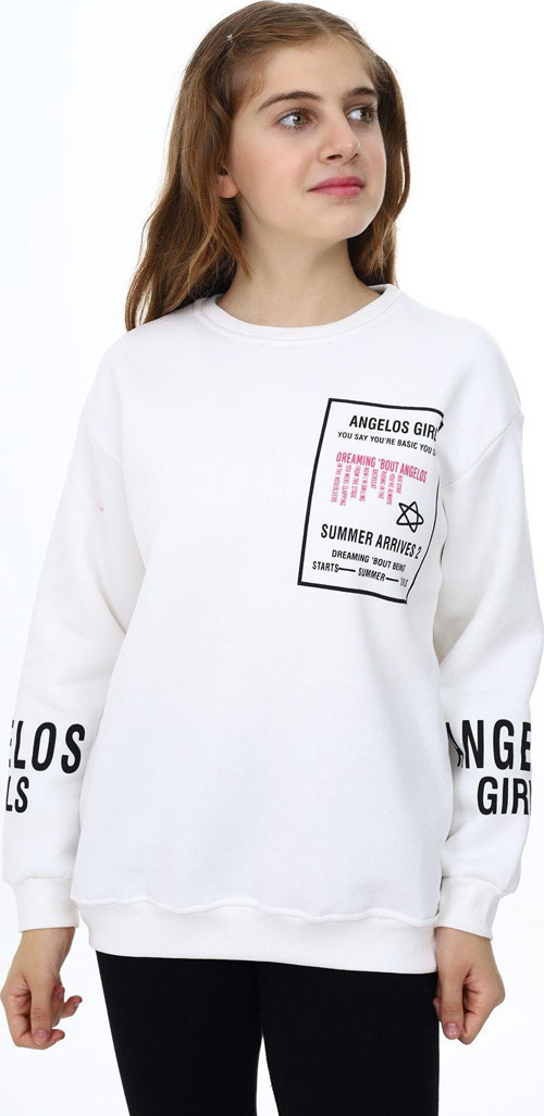 Angelos Gırls Kız Çocuk Yaka Ve Bilek Baskılı 3 Iplik Sweatshirt 7-13 Yaş Lx294