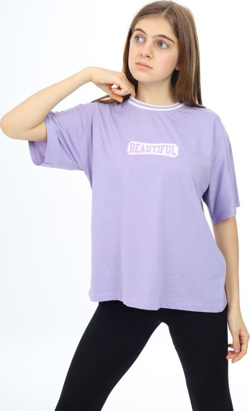Angelos Gırls Kız Çocuk Yaka Ribanalı Yazı Baskılı T-Shirt 9-14 Yaş Lx5020