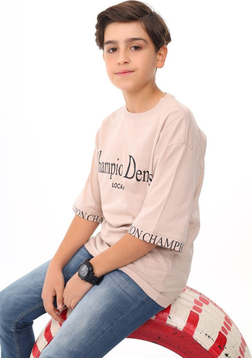 Angelos Gırls Erkek Çocuk Kol Uçları Yazı Baskılı T-Shirt 9-14 Yaş Lx7060
