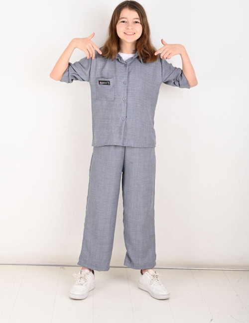 Angelos Gırls Kız Çocuk 3'Lü Takım (Gömlek-Pantolon-Tshirt) 8-12 Yaş Hw6315