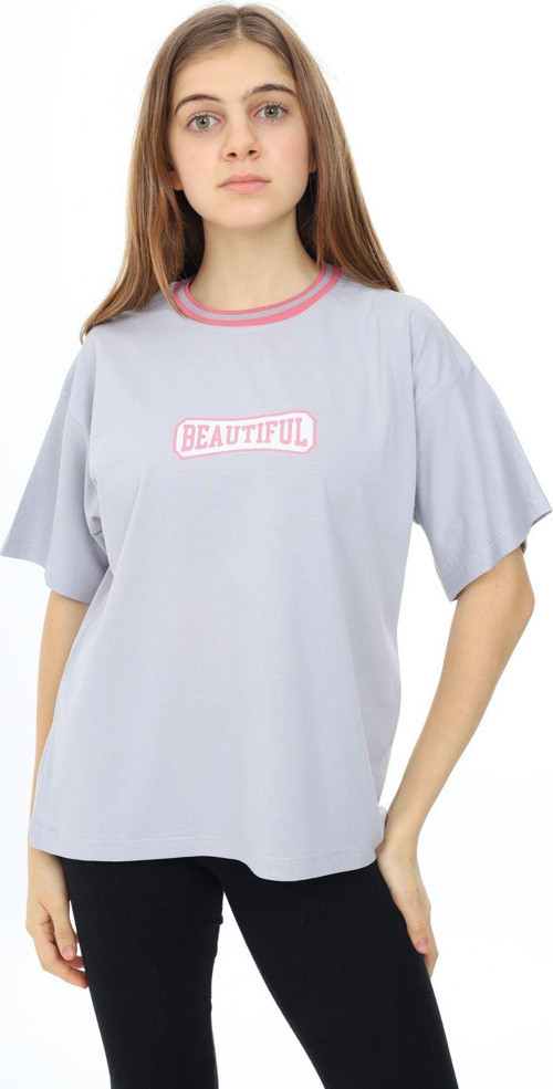 Angelos Gırls Kız Çocuk Yaka Ribanalı Yazı Baskılı T-Shirt 9-14 Yaş Lx5020