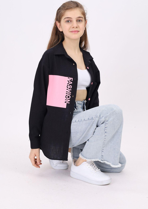 Angelos Gırls Kız Çocuk Fashion Baskılı Gömlek 9-14 Yaş Lx194